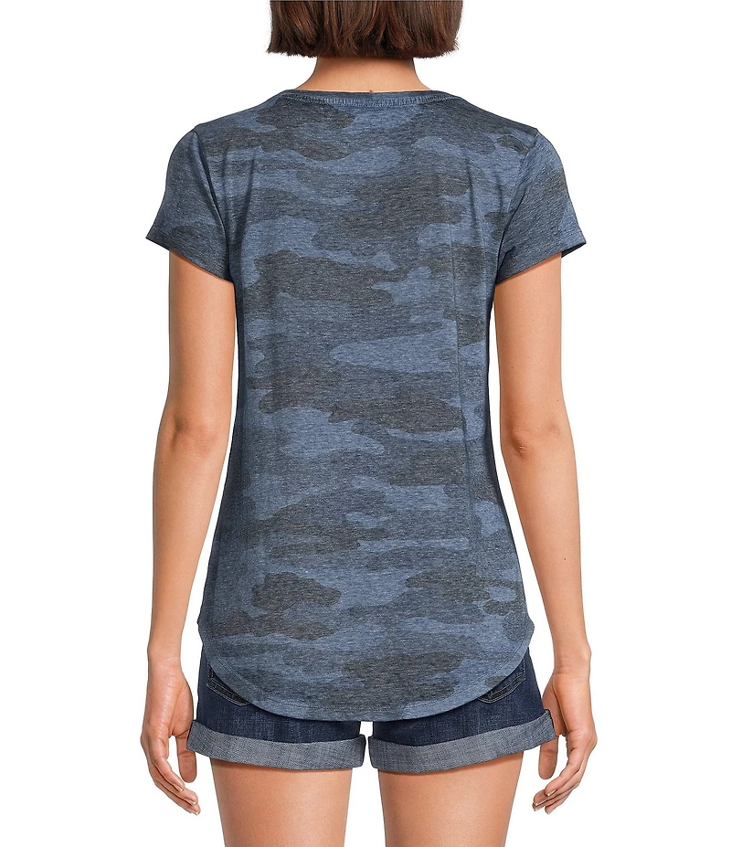 Lucky Brand Camo V Neckline Short Sleeve Tee Shirt