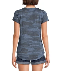 Lucky Brand Camo V Neckline Short Sleeve Tee Shirt