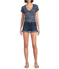 Lucky Brand Camo V Neckline Short Sleeve Tee Shirt
