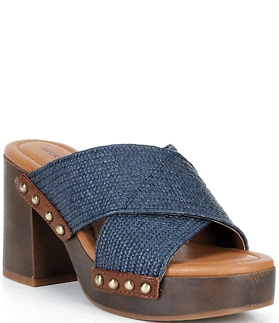 Lucky Brand Casyna Cross Strap Studded Heel Slide Sandals