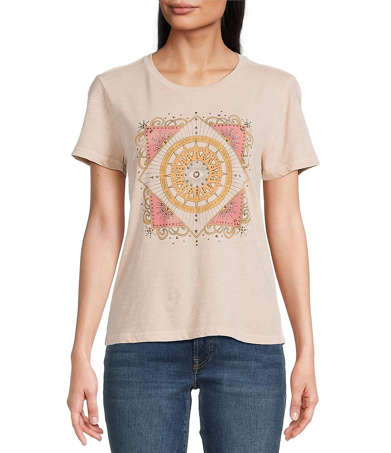Lucky Brand Celestial Framed Sun Front Print Classic Crew Neck Short Sleeve Tee
