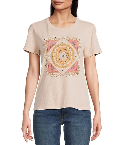 Lucky Brand Celestial Framed Sun Front Print Classic Crew Neck Short Sleeve Tee