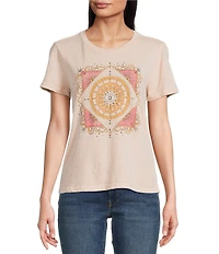 Lucky Brand Celestial Framed Sun Front Print Classic Crew Neck Short Sleeve Tee
