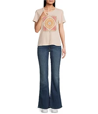 Lucky Brand Celestial Framed Sun Front Print Classic Crew Neck Short Sleeve Tee