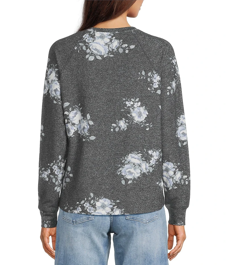 Lucky Brand Cloud Floral Knit Crew Neck Long Sleeve Top