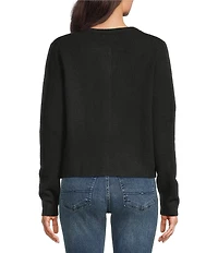 Lucky Brand Cloud Knit Crew Neck Long Sleeve Floral Embroidered Cardigan