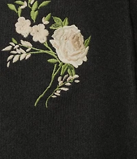 Lucky Brand Cloud Knit Crew Neck Long Sleeve Floral Embroidered Cardigan
