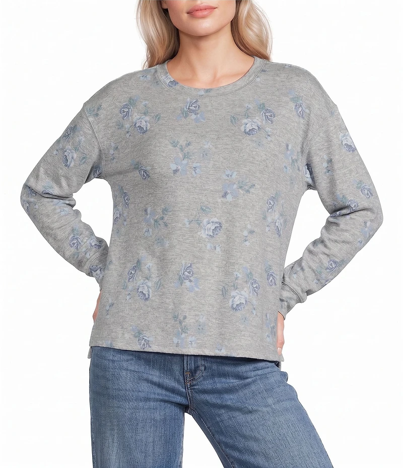 Lucky Brand Cloud Knit Diamond Print Round Neck Long Sleeve Top