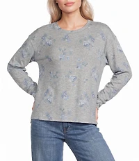 Lucky Brand Cloud Knit Diamond Print Round Neck Long Sleeve Top