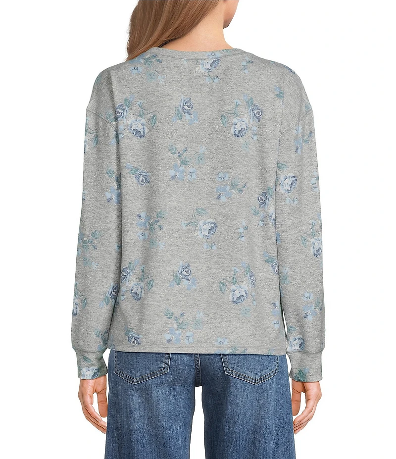 Lucky Brand Cloud Knit Diamond Print Round Neck Long Sleeve Top