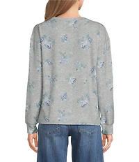 Lucky Brand Cloud Knit Diamond Print Round Neck Long Sleeve Top