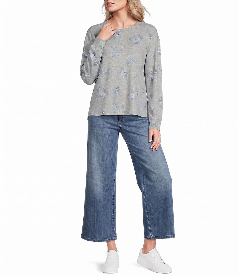 Lucky Brand Cloud Knit Diamond Print Round Neck Long Sleeve Top