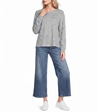 Lucky Brand Cloud Knit Diamond Print Round Neck Long Sleeve Top