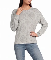Lucky Brand Cloud Knit Diamond Print Round Neck Long Sleeve Top