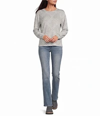 Lucky Brand Cloud Knit Diamond Print Round Neck Long Sleeve Top