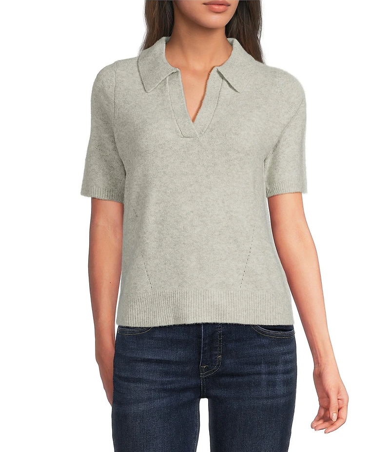 Lucky Brand Cloud Knit Notch V-Neck Short Sleeve Sweater