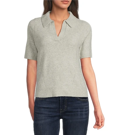 Lucky Brand Cloud Knit Notch V-Neck Short Sleeve Sweater