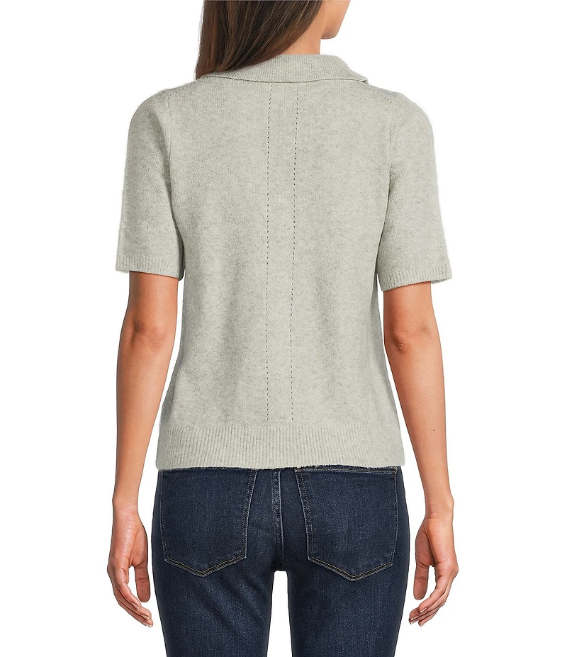 Lucky Brand Cloud Knit Notch V-Neck Short Sleeve Sweater