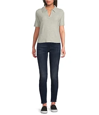 Lucky Brand Cloud Knit Notch V-Neck Short Sleeve Sweater