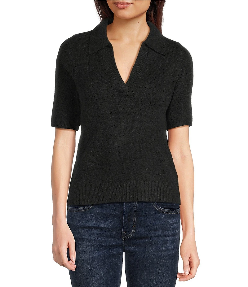 Lucky Brand Cloud Knit Notch V-Neck Short Sleeve Sweater