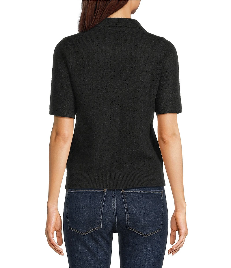 Lucky Brand Cloud Knit Notch V-Neck Short Sleeve Sweater