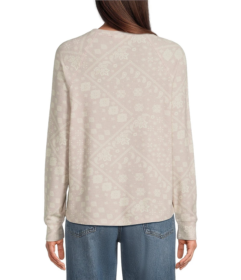 Lucky Brand Cloud Paisley Knit Crew Neck Long Sleeve Top