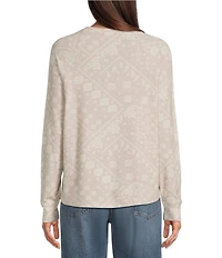 Lucky Brand Cloud Paisley Knit Crew Neck Long Sleeve Top