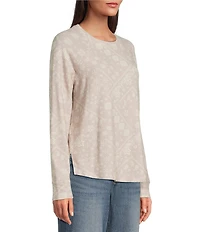 Lucky Brand Cloud Paisley Knit Crew Neck Long Sleeve Top