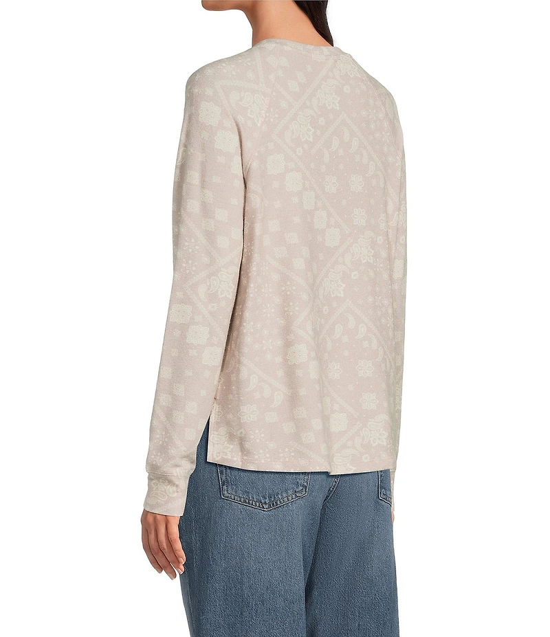 Lucky Brand Cloud Paisley Knit Crew Neck Long Sleeve Top