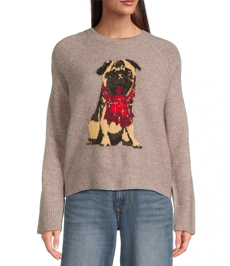 Lucky Brand Cloud Soft Knit Pug Round Neck Long Sleeve Sweater