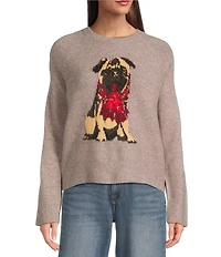 Lucky Brand Cloud Soft Knit Pug Round Neck Long Sleeve Sweater
