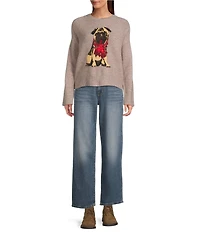 Lucky Brand Cloud Soft Knit Pug Round Neck Long Sleeve Sweater