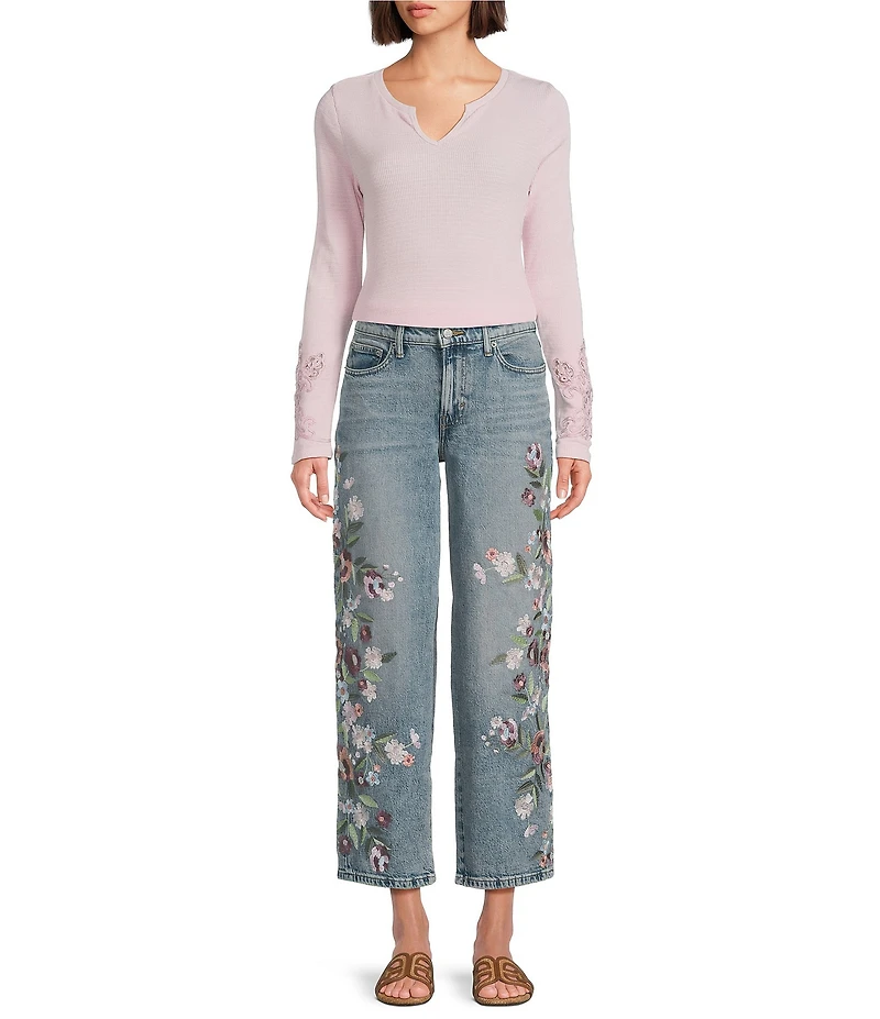 Lucky Brand Denim Legend Embroidered Baggy Ankle Length Jeans