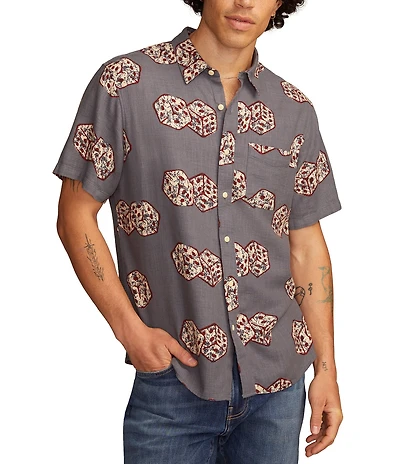 Lucky Brand Dice Printed Short Sleeve Woven Shirt