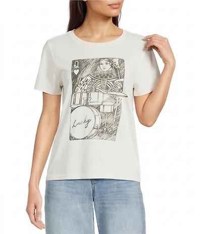 Lucky Brand Drummer Queen Knit Crew Neck Short Sleeve Top