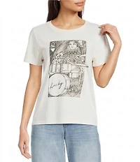 Lucky Brand Drummer Queen Knit Crew Neck Short Sleeve Top