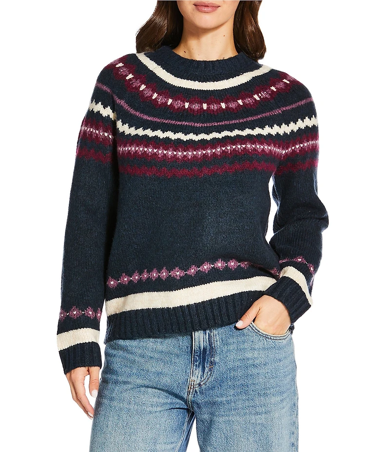 Lucky Brand Fair Isle Print Knit Round Neck Long Sleeve Sweater