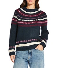 Lucky Brand Fair Isle Print Knit Round Neck Long Sleeve Sweater