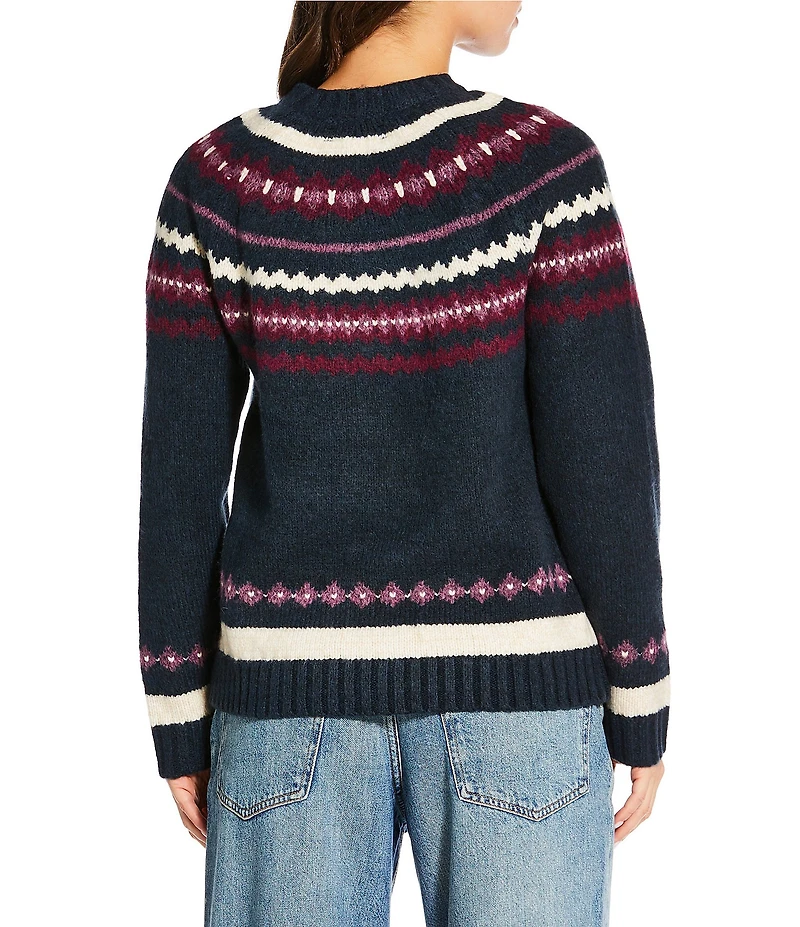 Lucky Brand Fair Isle Print Knit Round Neck Long Sleeve Sweater