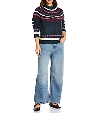 Lucky Brand Fair Isle Print Knit Round Neck Long Sleeve Sweater