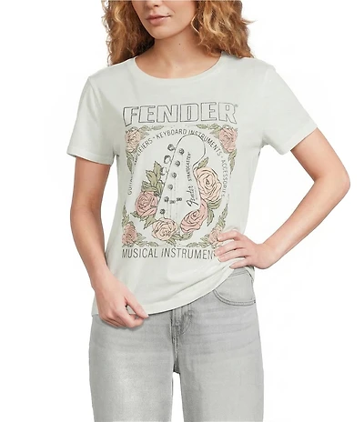 Lucky Brand Fender Woven Floral Print Crew Neck Short Sleeve Tee