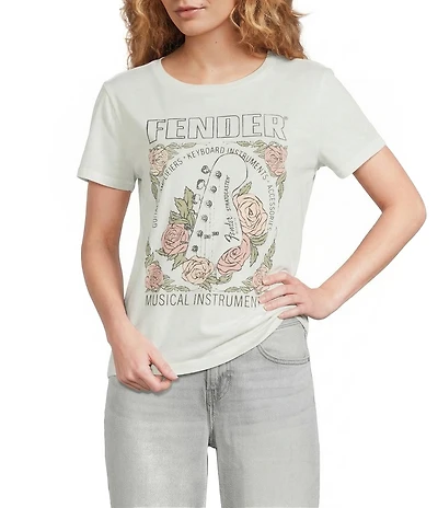 Lucky Brand Fender Woven Floral Print Crew Neck Short Sleeve Tee