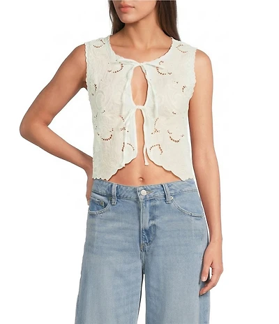 Lucky Brand Festival Fly Away Lace Round Neck Sleeveless Top