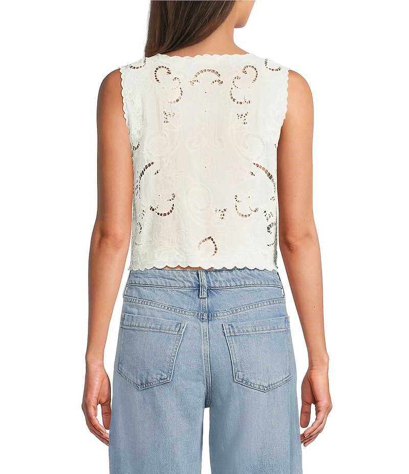 Lucky Brand Festival Fly Away Lace Round Neck Sleeveless Top