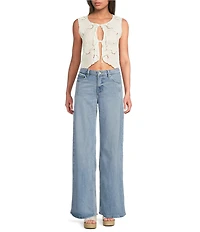 Lucky Brand Festival Fly Away Lace Round Neck Sleeveless Top