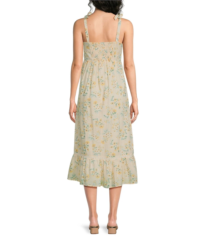Lucky Brand Floral Print Square Neck Sleeveless Midi A-Line Dress