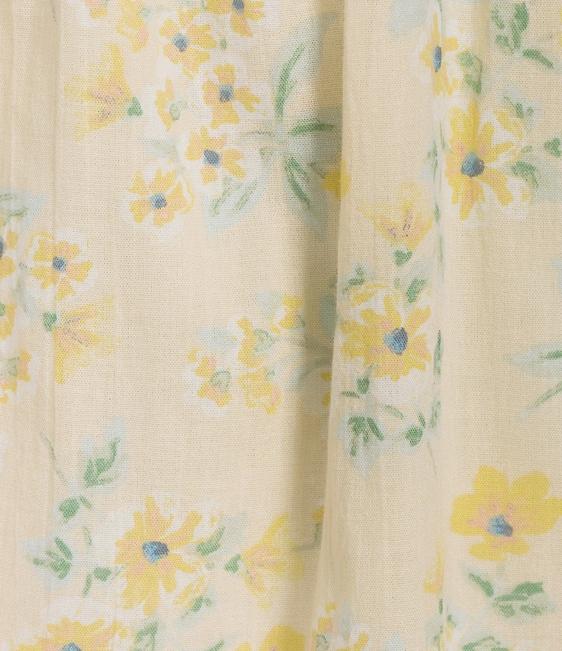 Lucky Brand Floral Print Square Neck Sleeveless Midi A-Line Dress