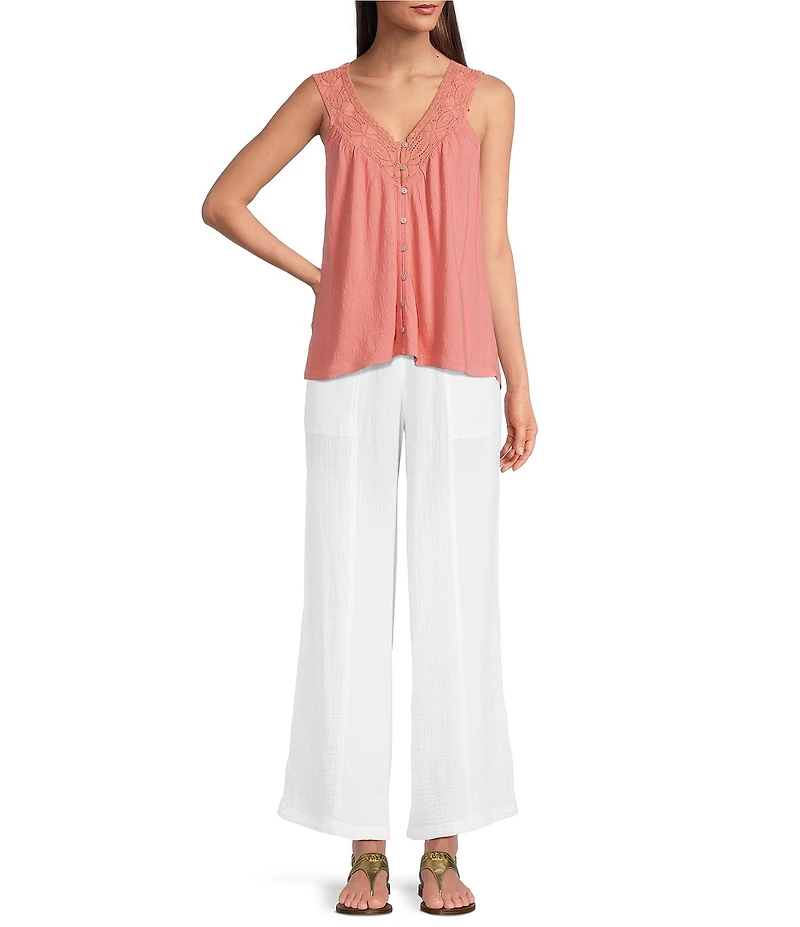 Lucky Brand Gauze High Rise Wide Leg Pants