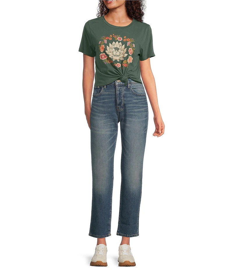 Lucky Brand Graphic Embroidered Lotus Crew Neck Short Sleeve Tee
