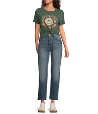 Lucky Brand Graphic Embroidered Lotus Crew Neck Short Sleeve Tee